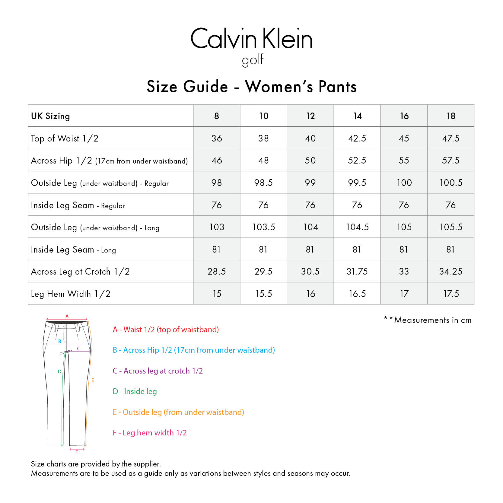calvin klein-pants-womens size chart